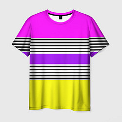 Мужская футболка Яркие неоновые полосы в сочетании с черно-белыми п