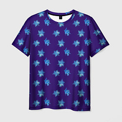 Мужская футболка Цветы Фиолето-Белые Гибискус На Синем Фоне