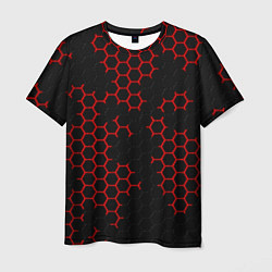 Футболка мужская НАНОКОСТЮМ Black and Red Hexagon Гексагоны, цвет: 3D-принт