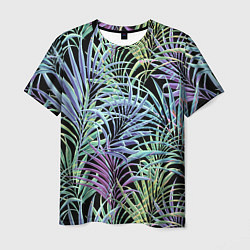 Мужская футболка Разноцветные Листья Пальм В Ночных Джунглях