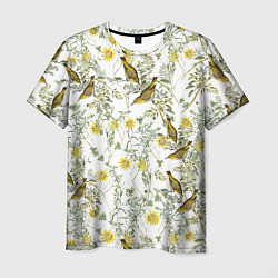 Мужская футболка Цветы Жёлтые С Птицами