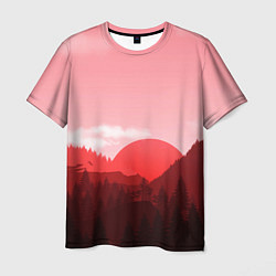 Мужская футболка Закат в горах в розовых тонах
