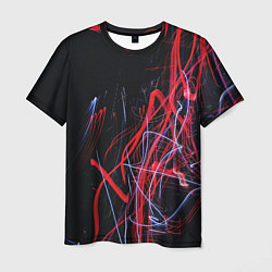 Мужская футболка Неоновые лучи в абстракции - Красный и синий