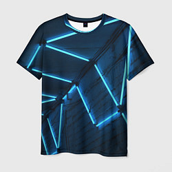 Мужская футболка Неоновые лампы и кирпичный эффект - Голубой