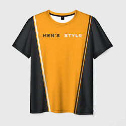 Футболка мужская Mens style мужской стиль - чёрный с оранжевым, цвет: 3D-принт