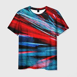 Мужская футболка Неоновые прерывающиеся линии - Красный и голубой