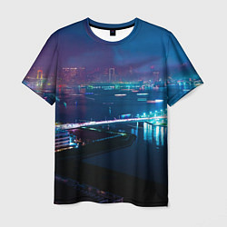 Мужская футболка Неоновый город и мост - Синий