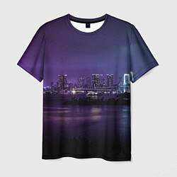 Мужская футболка Неоновый город с рекой - Фиолетовый