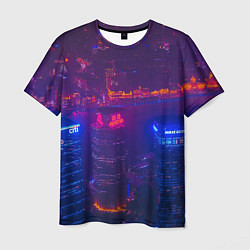 Мужская футболка Неоновый город с высоты - Фиолетовый