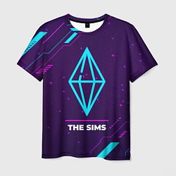 Футболка мужская Символ The Sims в неоновых цветах на темном фоне, цвет: 3D-принт