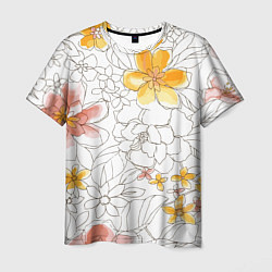 Мужская футболка Минималистическая цветочная композиция Watercolour