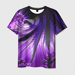 Мужская футболка Неоновый фрактал черный с фиолетовым Абстракция