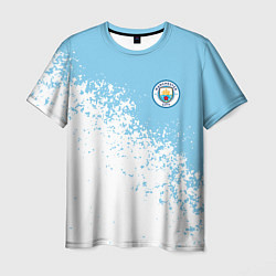 Мужская футболка Manchester city белые брызги на голубом фоне
