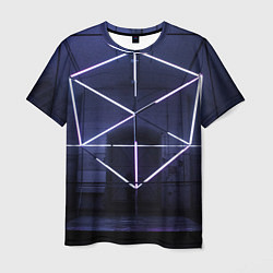 Мужская футболка Неоновый прерывистый куб во тьме - Фиолетовый