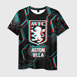 Мужская футболка Aston Villa FC в стиле Glitch на темном фоне