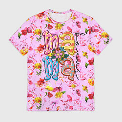 Мужская футболка Слово МАМА в цветочках