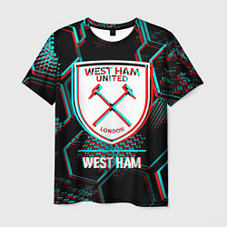 Мужская футболка West Ham FC в стиле Glitch на темном фоне