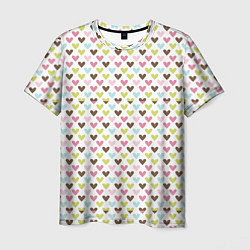 Мужская футболка Разноцветные светлые сердечки