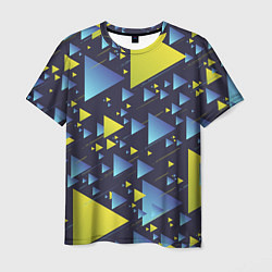 Мужская футболка Абстракция Из Жёлтых и Синих Треугольников На Тёмн