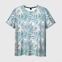 Мужская футболка Голубые листья пальмы на белом