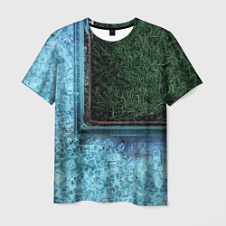 Мужская футболка Абстрактные лёд и трава - Синезелёный