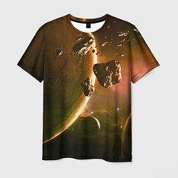 Мужская футболка Две планеты в космическом пространстве