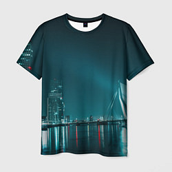 Футболка мужская Неоновый мост и город - Светло-синий, цвет: 3D-принт