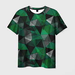 Футболка мужская Зеленый, серый и черный геометрический, цвет: 3D-принт