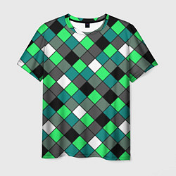 Мужская футболка Геометрический узор в зеленых и черный тонах