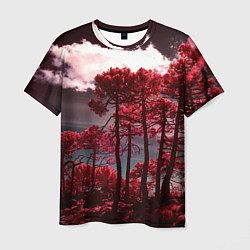 Мужская футболка Абстрактные красные деревья и облака