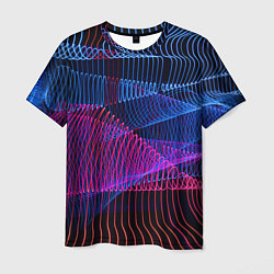 Мужская футболка Неоновые электронные волнообразные линии