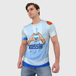 Футболка мужская Люблю Россию - сердечко руками, цвет: 3D-принт — фото 2