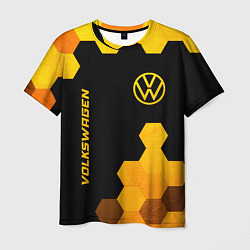 Мужская футболка Volkswagen - gold gradient: символ и надпись верти