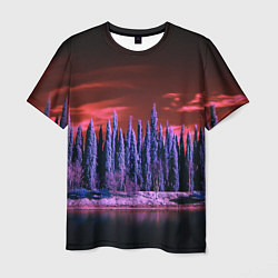 Мужская футболка Абстрактный фиолетовый лес и тёмная река