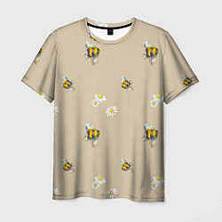 Мужская футболка Цветы Ромашки и Пчёлы