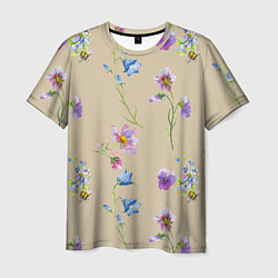 Мужская футболка Нарисованные Цветы Колокольчики и Пчёлы