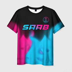 Мужская футболка Saab - neon gradient: символ сверху