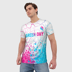 Футболка мужская Green Day neon gradient style: символ сверху, цвет: 3D-принт — фото 2