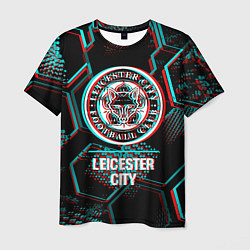 Футболка мужская Leicester City FC в стиле glitch на темном фоне, цвет: 3D-принт