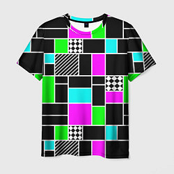 Мужская футболка Неоновый геометрический узор на черном