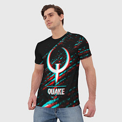 Футболка мужская Quake в стиле glitch и баги графики на темном фоне, цвет: 3D-принт — фото 2