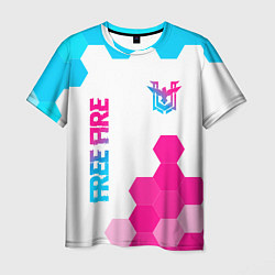 Мужская футболка Free Fire neon gradient style: символ и надпись ве