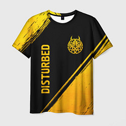 Мужская футболка Disturbed - gold gradient: символ и надпись вертик