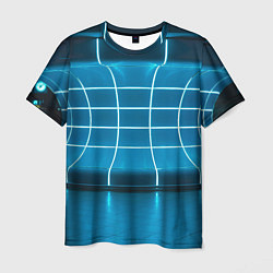 Мужская футболка Абстрактная панель неоновых голубых фонарей