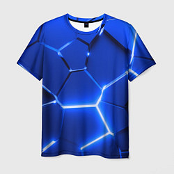 Мужская футболка Синие неоновые геометрические плиты