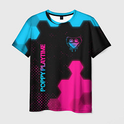 Мужская футболка Poppy Playtime - neon gradient: символ и надпись в