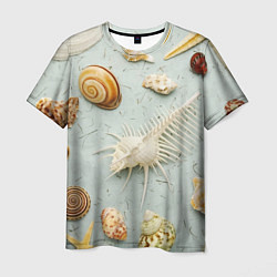 Мужская футболка Океанские ракушки и морские звёзды на песке