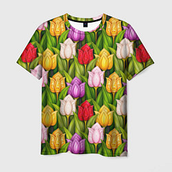Мужская футболка Объемные разноцветные тюльпаны