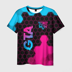 Мужская футболка GTA - neon gradient: надпись, символ