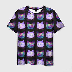 Футболка мужская Неоновые кошачьи морды, цвет: 3D-принт